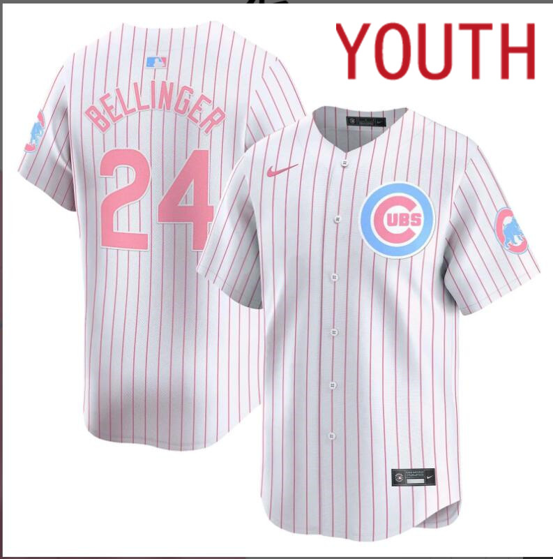 Youth  Chicago Cubs #24 Bellinger white with red strips 2024 Nike MLB jersey->youth nfl jersey->Youth Jersey